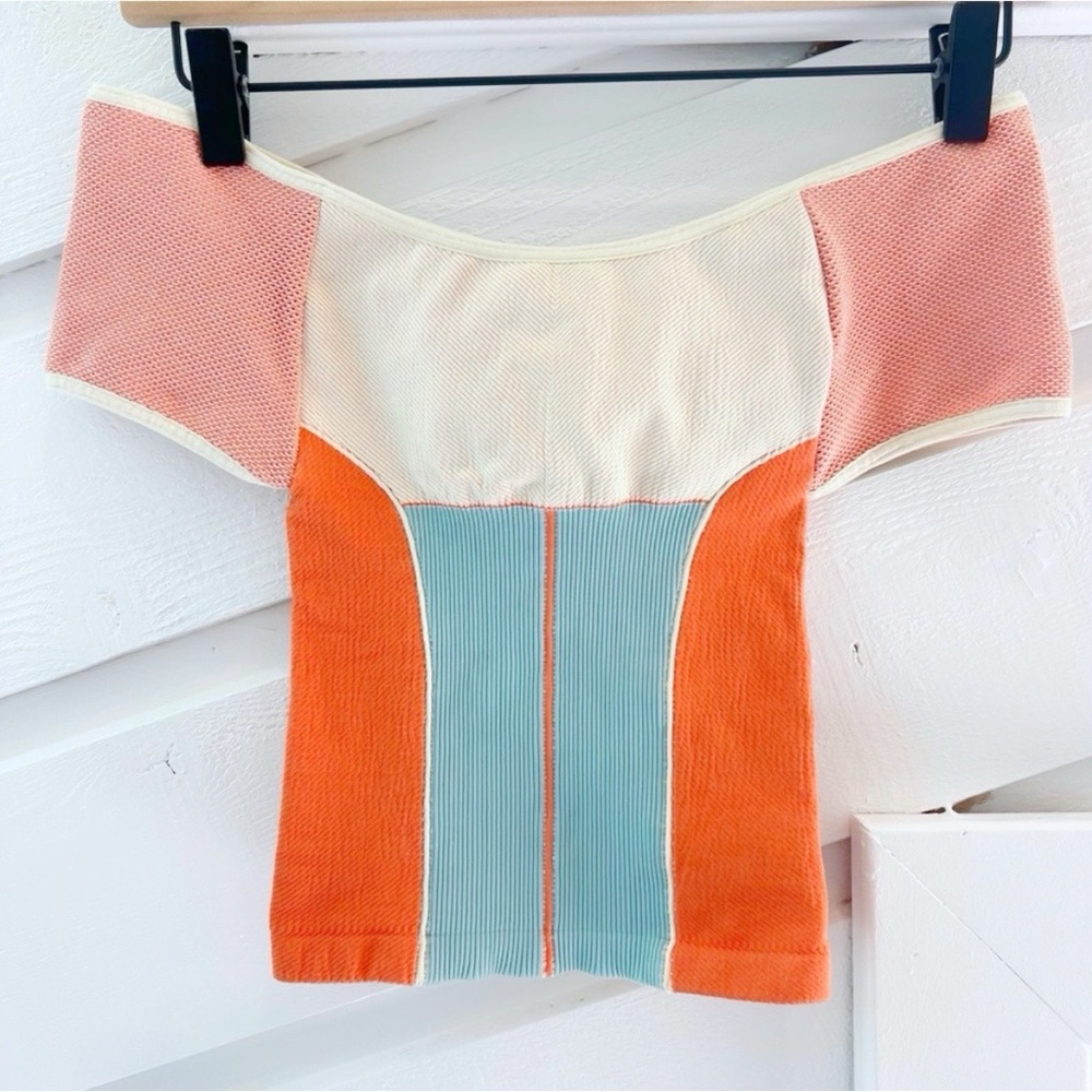 Free People Movement Point Break Colorblock Crop Top Cream Orange Blue XS/S